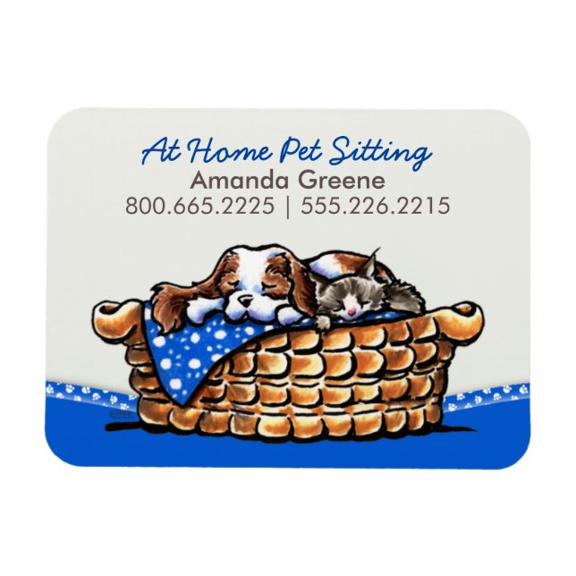 Pet Sitter Business CKCS w/ Cat Blueberry Magnet (Horisontell)