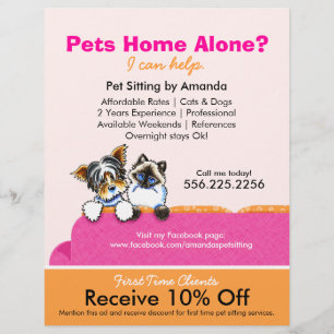 Pet Sitter Coupon Ad Yorkie Cat Couch Rosa Reklamblad