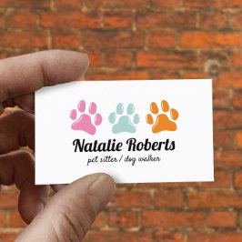 Pet Sitter Dog Walker Cute 3 Färg Tass avtryck Visitkort
