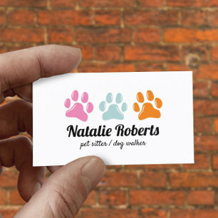 Pet Sitter Dog Walker Cute 3 Färg Tass avtryck Visitkort