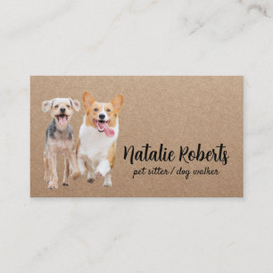 Pet Sitter Dog Walker Lycklig Hundar Rustic Kraft Visitkort