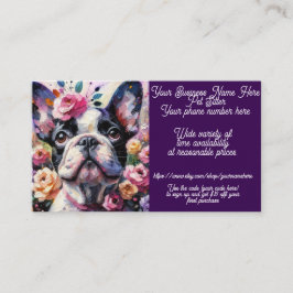 Pet Sitter Fransk Bulldog Hund Ro Blommigt Flower Visitkort