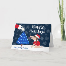 Pet Sitter Hund med Julgran och Santa Kort