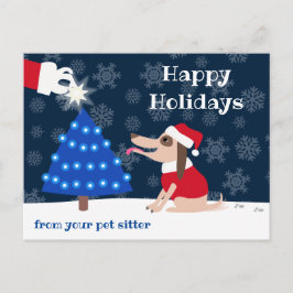 Pet Sitter Hund med Julgran och Santa Vykort