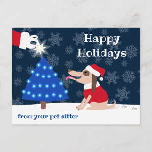 Pet Sitter Hund med Julgran och Santa Vykort