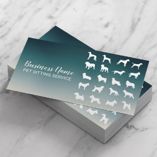 Pet Sitter Hund Silhouettes Modern Teal Ombre Visitkort
