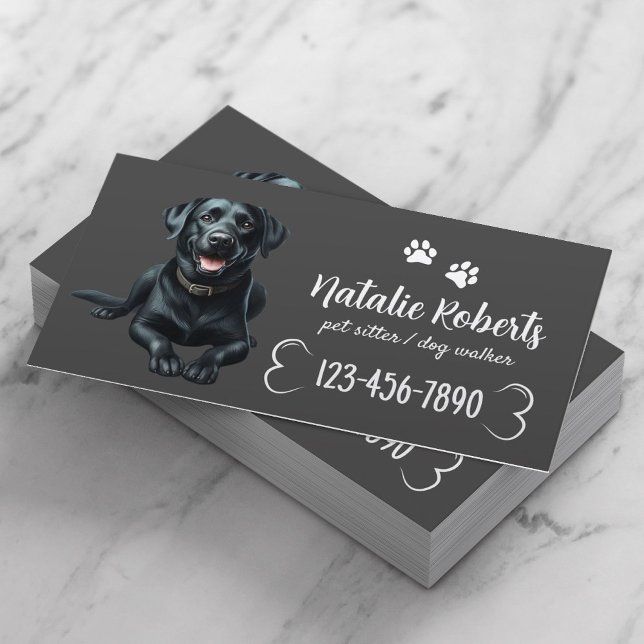 Pet Sitter Hund Walking Black Labrador Mörk Grått Visitkort (Skapare uppladdad)