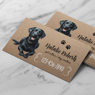 Pet Sitter Hund Walking Black Labrador Rustic Kraf Visitkort