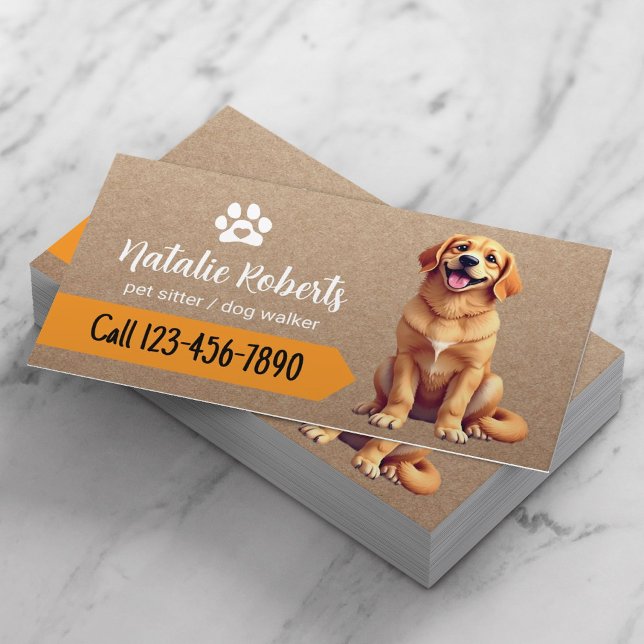 Pet Sitter Hund Walking Lycklig Golden Retriever Visitkort (Skapare uppladdad)