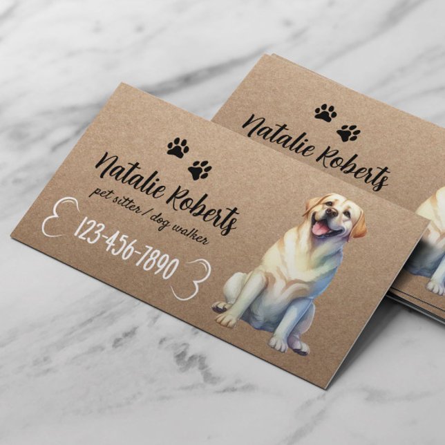 Pet Sitter Hund Walking Lycklig Labrador Rustic Kr Visitkort (Skapare uppladdad)