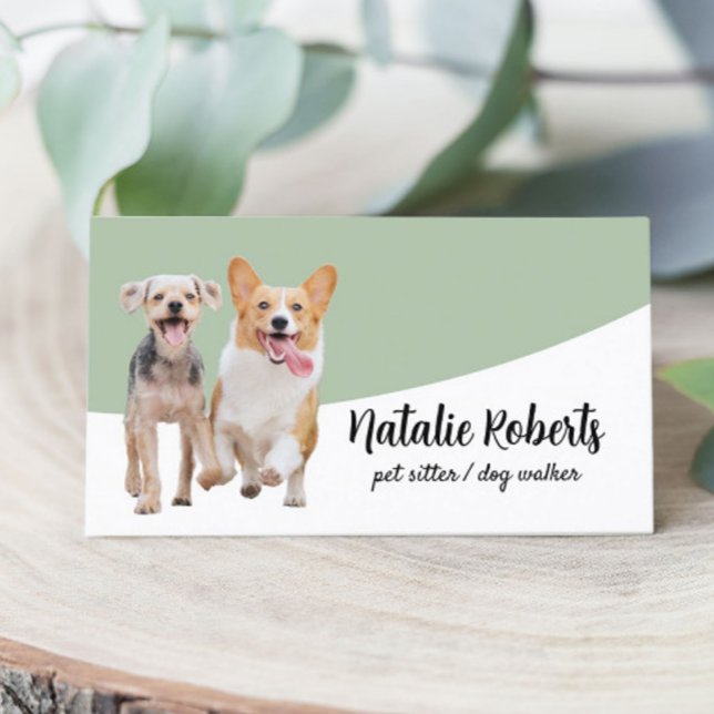 Pet Sitter Hund Walking Pet Boutique Sage Grönt Visitkort (Skapare uppladdad)