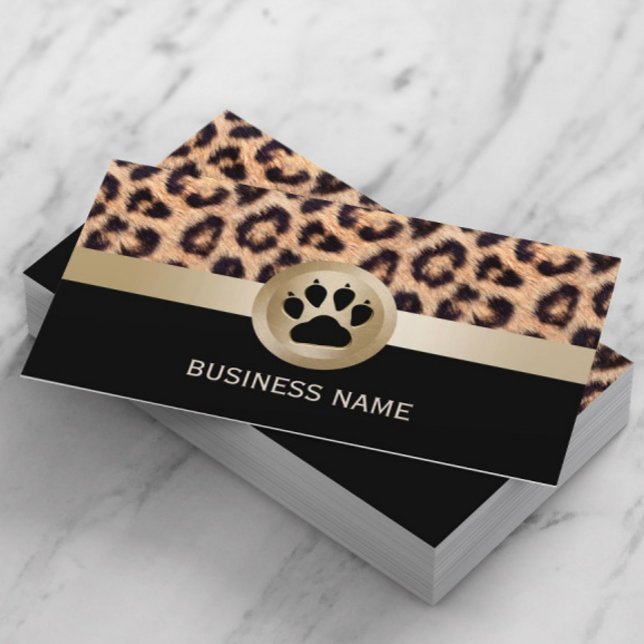Pet Sitter Monogram Tass Modern Leopard Skriv ut Visitkort (Skapare uppladdad)