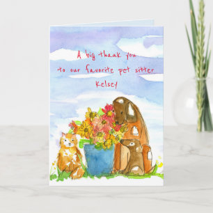 Pet Sitter Tack Cats Hundar Flowers Kort