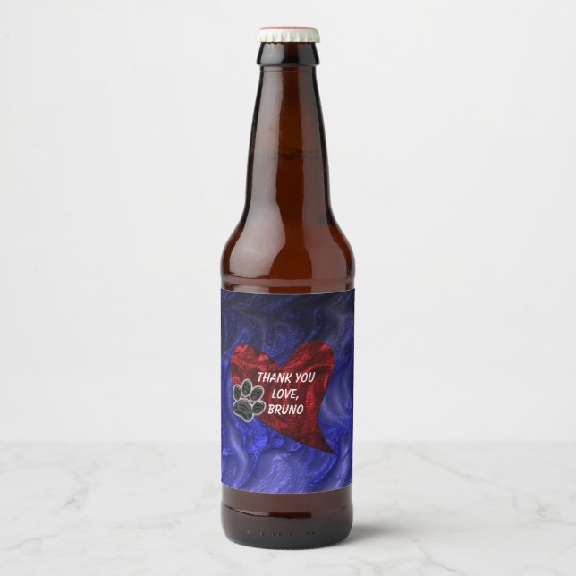 Pet Sitter Tack Paw Skriv ut hjärtvärdering Ölflaska Etikett (Framsida)