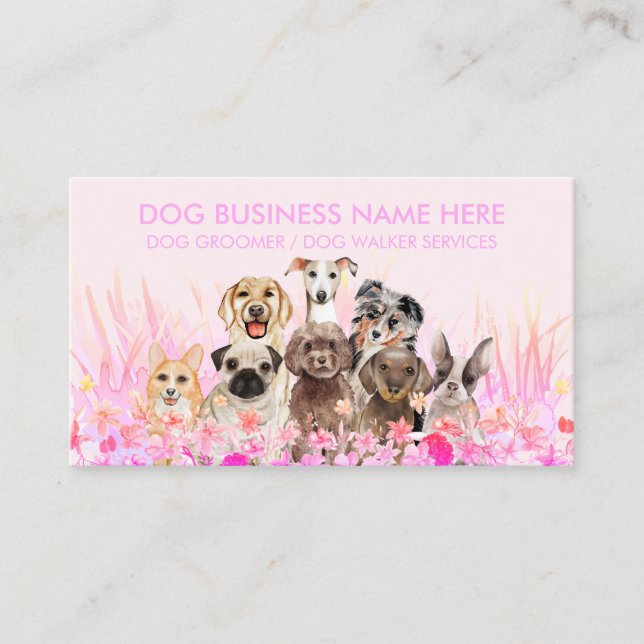 Pet Sitter Walker hund rosa-blommor Visitkort (Framsida)