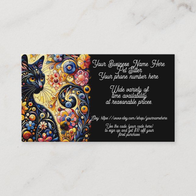 Pet Sitter Whimsical Abstrakt Blommigt Kattunge Visitkort (Framsida)