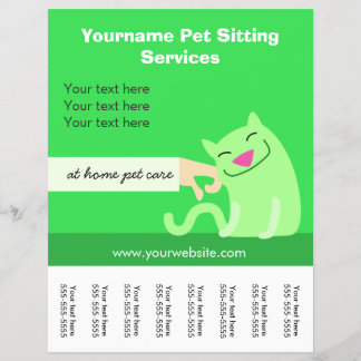 Pet Sitters Cat Flyer-grönt Reklamblad
