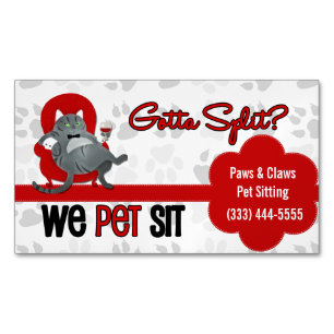 Pet Sitters egna namn Funny Grått Cat Magnetiska Visitkort