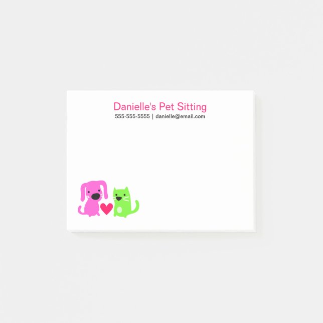 Pet Sitters Hund och katt med hjärta Post-it Block (Framsida)