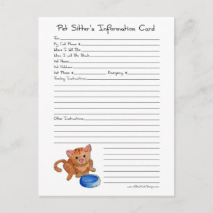 Pet Sitters Information Postcard - Katt Vykort
