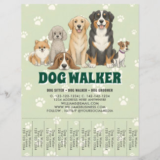 Pet Sitting Dog Walker Custom Promotional Green Reklamblad