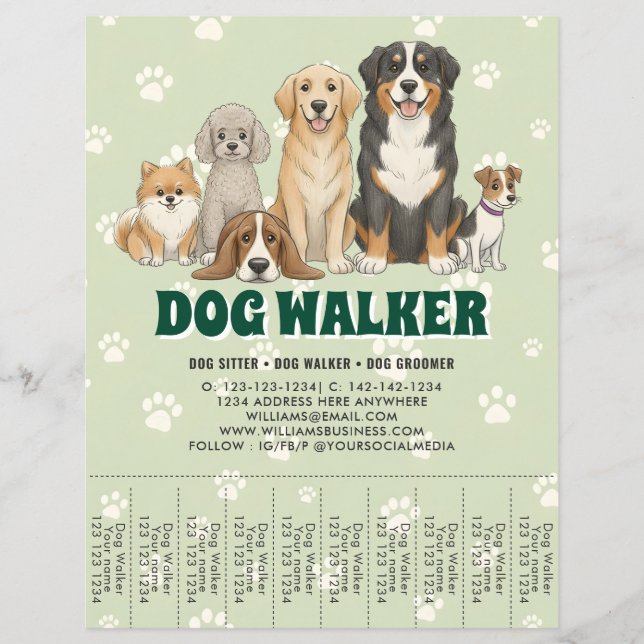 Pet Sitting Dog Walker Custom Promotional Green Reklamblad (Framsidan)