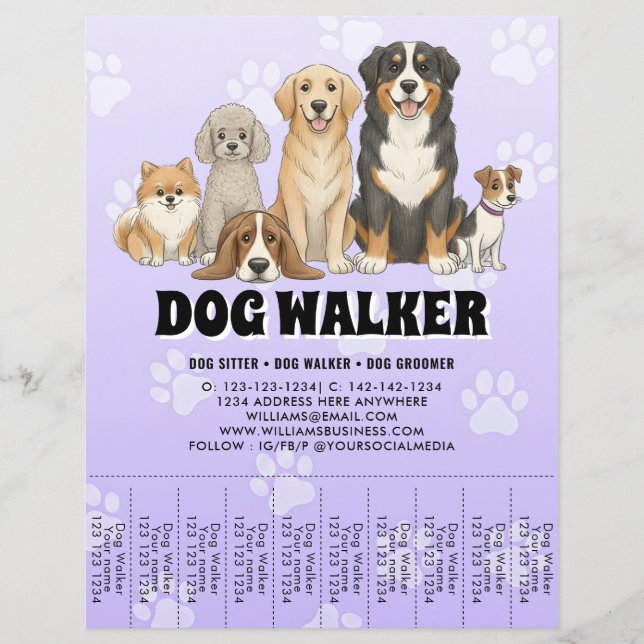 Pet Sitting Dog Walker Custom Promotional Purple Reklamblad (Framsidan)