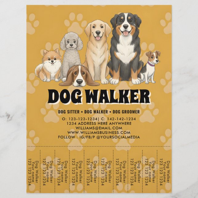 Pet Sitting Dog Walker Custom Promotional Reklamblad (Framsidan)