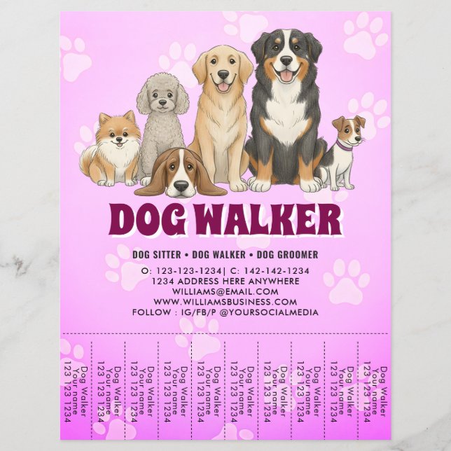 Pet Sitting Dog Walker Promotional Vibrant Pink Reklamblad (Framsidan)