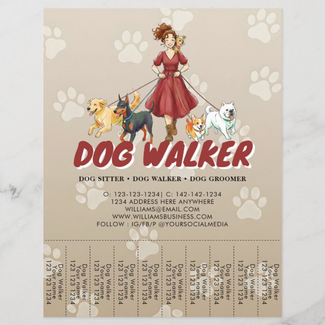 Pet Sitting Dog Walking Service Custom Reklamblad (Framsidan)