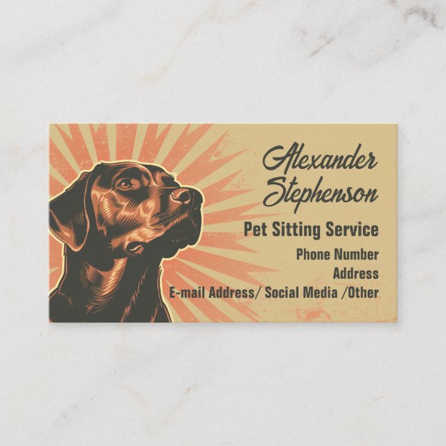 Pet Sitting Service Dog Walking Retro Black Lab Visitkort (Framsida)