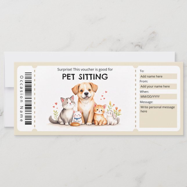 Pet Sitting Voucher Inbjudningar (Framsida)