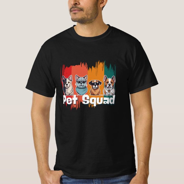 Pet Squad - Cute Hund & Cat Retro Art T Shirt (Framsida)