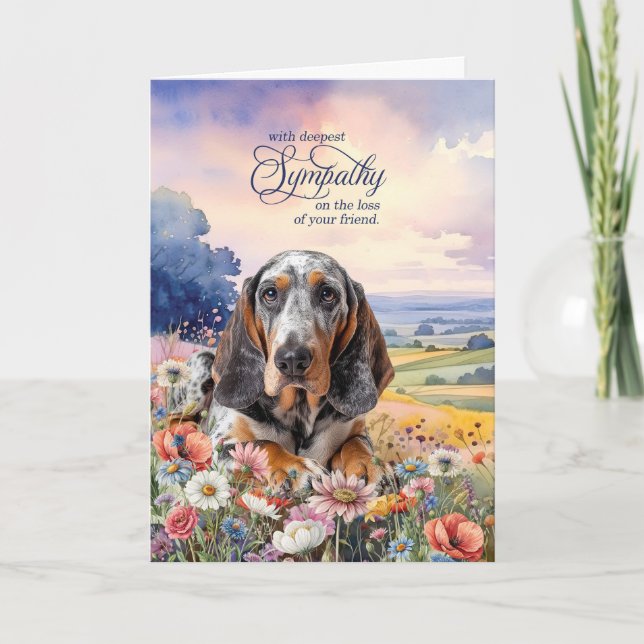 Pet Sympathy Bluetick Coonhound Dog Wildflowers Kort (Framsida)