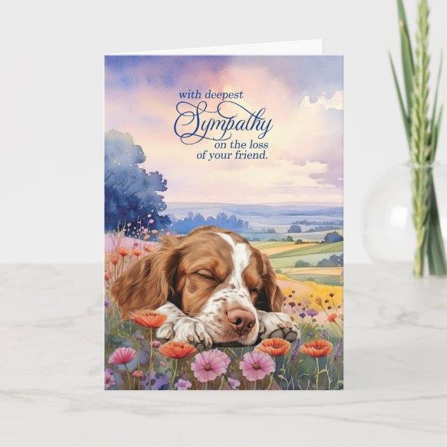 Pet Sympathy Brittany Spaniel Dog Wildflowers Kort (Framsida)