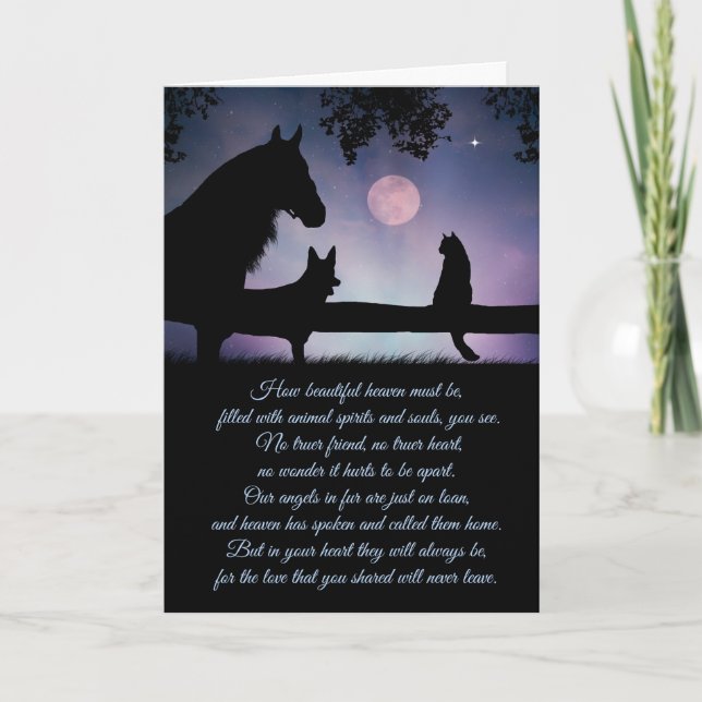Pet Sympathy Card, Hund, Cat and Horse Kort (Framsida)