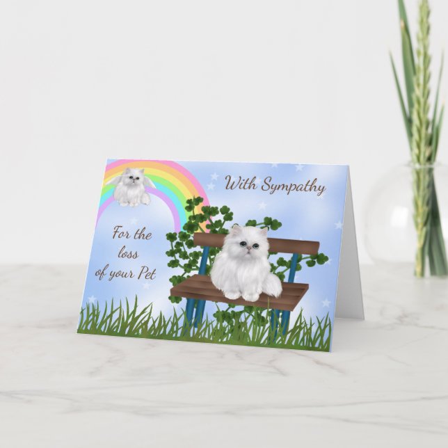Pet Sympathy Card with White Cat and Cat with Ving Kort (Framsida)