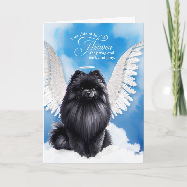 Pet Sympathy Loss of a Dog Black Pomeranian Angel Kort (Framsida)