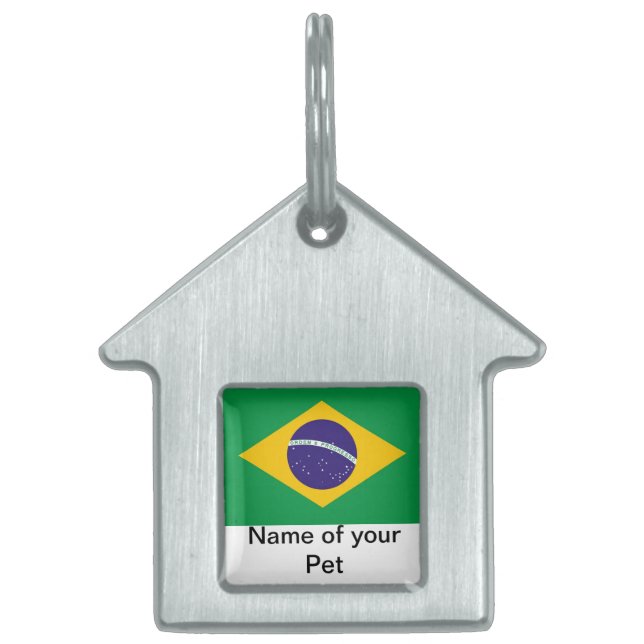 Pet Tag med Flagga från Brasilien Namnbricka Husdjur (Framsidan)