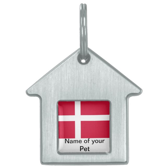 Pet Tag med Flagga i Danmark Namnbricka Husdjur (Framsidan)
