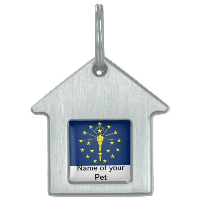 Pet Tag med Flagga Indiana-staten Namnbricka Husdjur (Framsidan)