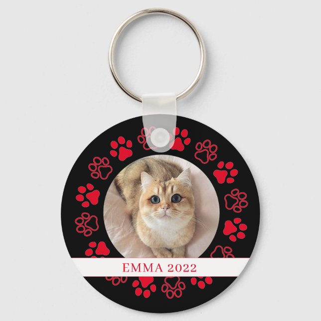 Pet Tass Anpassningsbar Cat Photo Ceramic Nyckelring (Framsida)