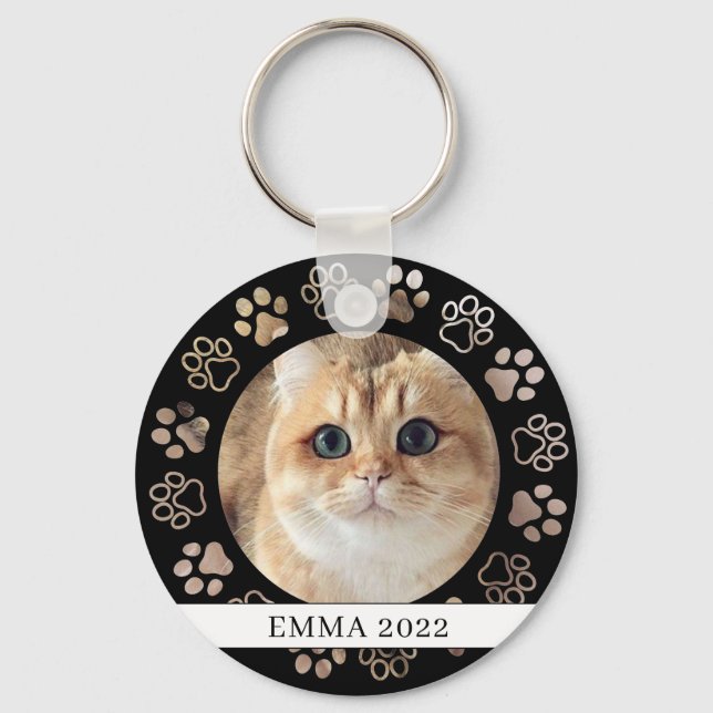 Pet Tass Anpassningsbar Cat Photo Ceramic Ornamic Nyckelring (Framsida)
