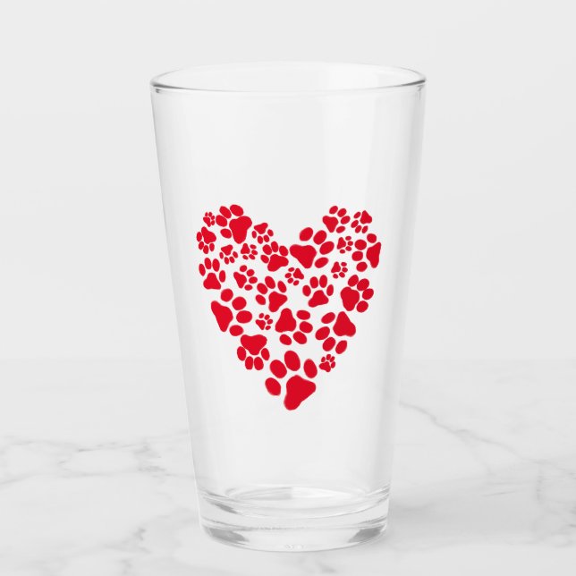 Pet Tass avtryck Heart | Cute Hund och Cat Lover Glaskopp (Framsida)