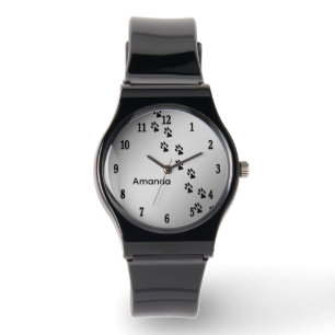 Pet Tass avtryck Silver Black Numbers Personnummer Armbandsur