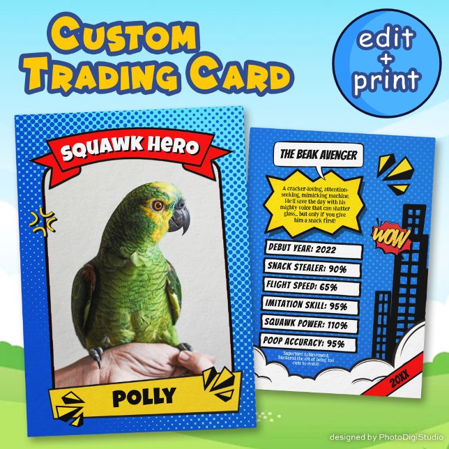 Pet Tecknad Trading Card Funny Anpassningsbar Bird (Pet Comic Trading Card Funny Custom Bird Gift, Bird Trading Card)