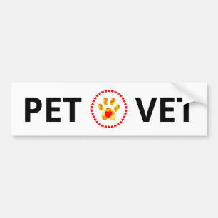 Pet Vet & guldden tass med stötdekal för hjärtan Bildekal
