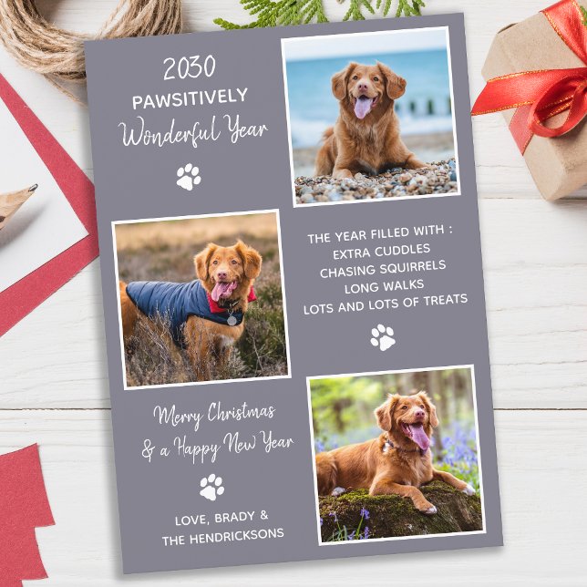 Pet Year in Review Cute Modern 3 Hund Photo Collag Julkort (Skapare uppladdad)