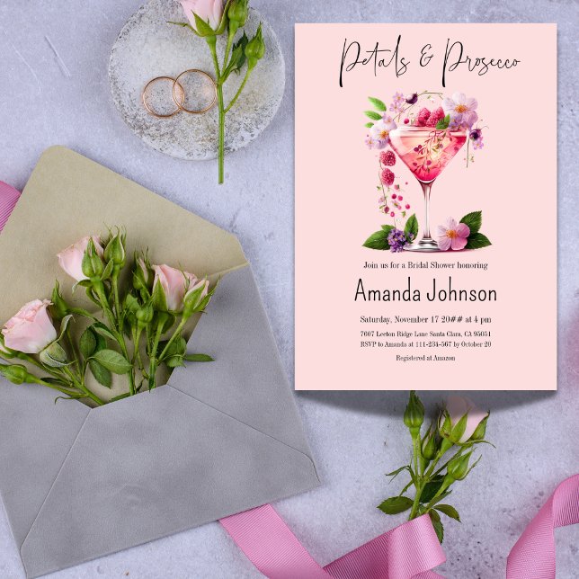 Petal and Prosecco Blush Pink Floral Bridal Shower Inbjudningar (Skapare uppladdad)