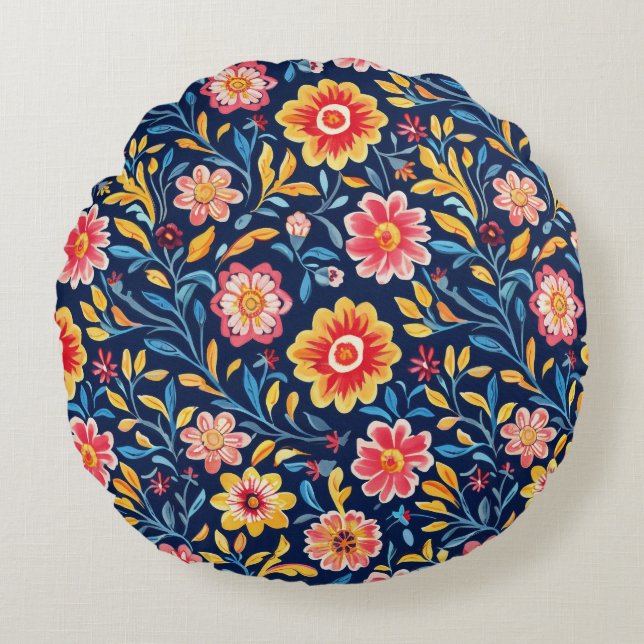 Petal Kissed Morgundrunda Pillow Rund Kudde (Framsidan)